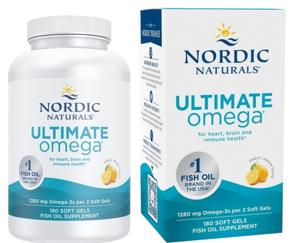 Nordic Naturals Ultimate Omega, Lemon Flavor - 180 Soft Gels - 1280 mg Omega-3 - High-Potency Fish Oil with EPA & DHA - Promotes Brain & Heart Health - Non-GMO - 90 Servings